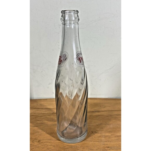 Vintage 8 oz Clear Swirl Glass Pepsi/Pepsi-Cola Crown Top Bottle 8 3/4 in Tall - Picture 4 of 14